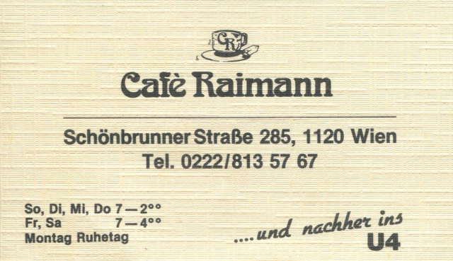 Alte Visitenkarte des Café Raimann.