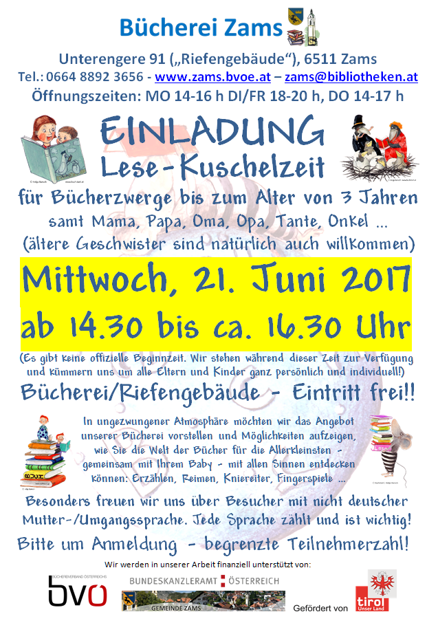 Lesekuschelzeit in der Bücherei Zams