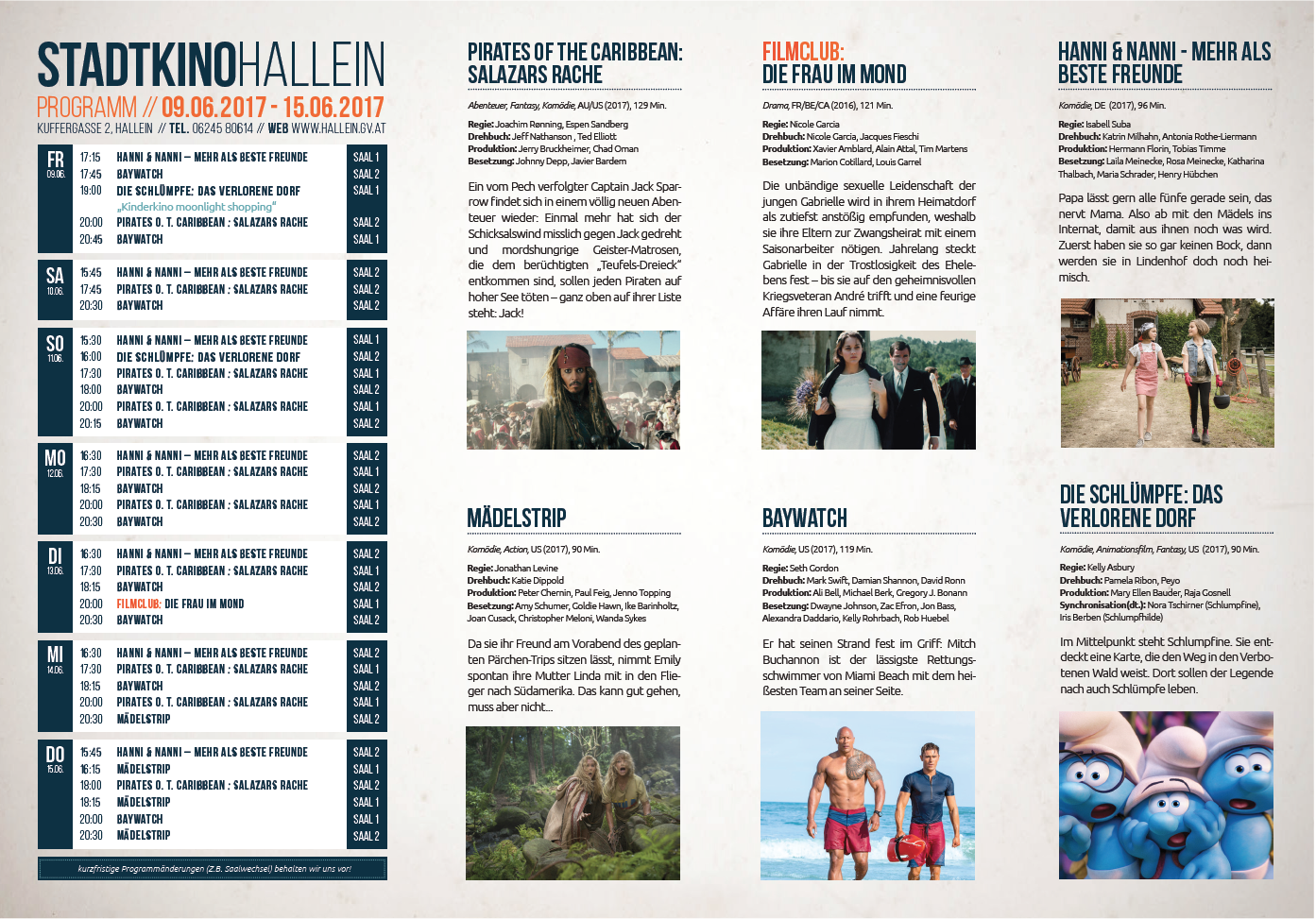 STADTKINO HALLEIN PROGRAMM 9. 6. - 15. 6. 2017