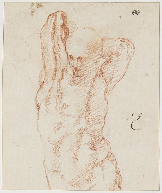 Nackter Mann, Michelangelo Buonarroti, genannt Michelangelo (1475–1564), zwischen 1512–1517, Paris, Musée du Louvre, Département des Arts graphiques | Foto: Musée du Louvre /Laurent Chastel