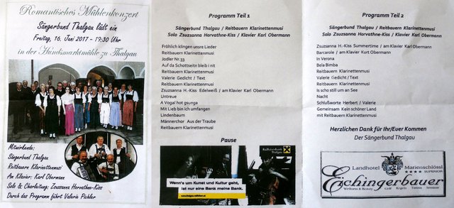 Programmfolder für das"Romantische Mühlenkonzert"