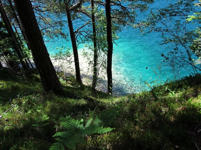 Kalkschlamm am Ufer - der weiße Ring, der dem See den Namen gab.
