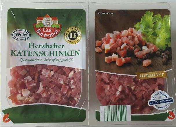 Salmonellen wurden im Produkt "Gut Bartenhof Katenschinken gewürfelt 2x 125 g" mit dem Mindesthaltbarkeitsdatum 7.07.2017 festgestellt.