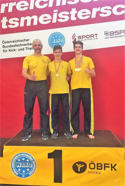 Österreichische Staatsmeisterschaft im Kickboxen (von links: Günther Weninger, Matthias Weninger, Johannes Weninger)