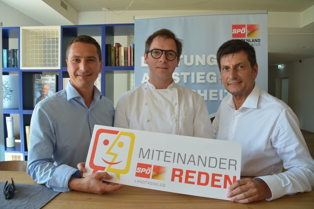 SPÖ-Klubobmann Robert Hergovch und SPÖ-Tourismussprecher Christian Illedits sprachen u.a. auch mit Haubenkoch Max Stiegl (m.) über den Tourismus rund um den Neusiedler See.