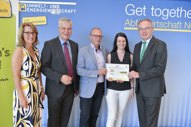 LH St. Pölten: DI Elisabeth Punesch (Land NÖ), LAbg. Bgm. Anton Kasser (Präsident NÖ Umweltverbände), Ing. Erwin Ruthner, MSc (GF LH St. Pölten), Anita Kraftl, MSc (Prokuristin mba St. Pölten) und LH-Stv. Dr. Stephan Pernkopf