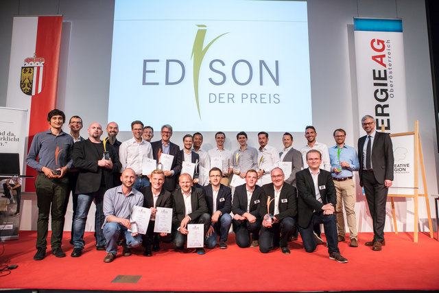 Alle Edison-Preisträger 2017 mit LH-Stellvertreter Michael Strugl (r.).