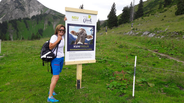 Eine Besucherin hat die neuen Schautafeln in Schattwald schon entdeckt. | Foto: Tannheimer Bergbahnen