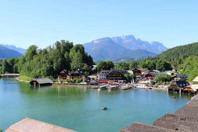 Königssee, Schönau, Blick vom Malerwinkel, Untersberg im Hintergrund