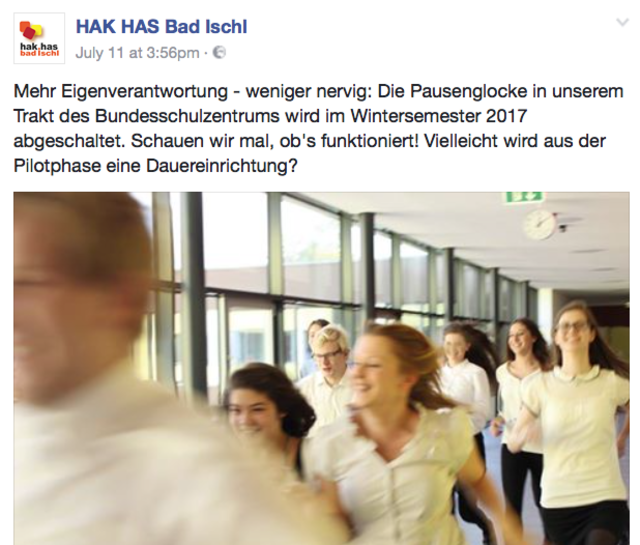 Per Facebook-Posting informierte Susanne Mayr über das Projekt für das kommende Wintersemester.