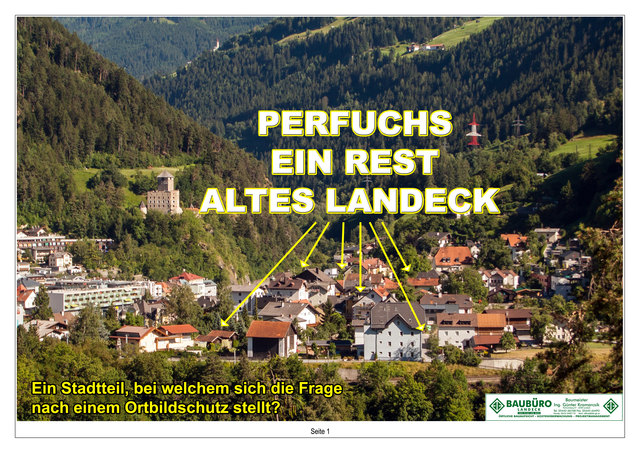 Seite 1 vom Sammelband: Ansicht von Perfuchs in Richtung Süden. Hier sind alle Objekte mit Höhen von E+2 bzw. E+3 Geschosse hoch. Nicht auszudenken wie scheußlich die Gesamtansicht werden könnte, wenn man hier wie beim Studentenheim E+4 oder gar mehr genehmigen würde. Solche städtebauliche Verbrechen kann man links über dem Inn letztlich sehen und geben uns eine eindringliche Warnung! | Foto: © Copyright Ing. Günter Kramarcsik