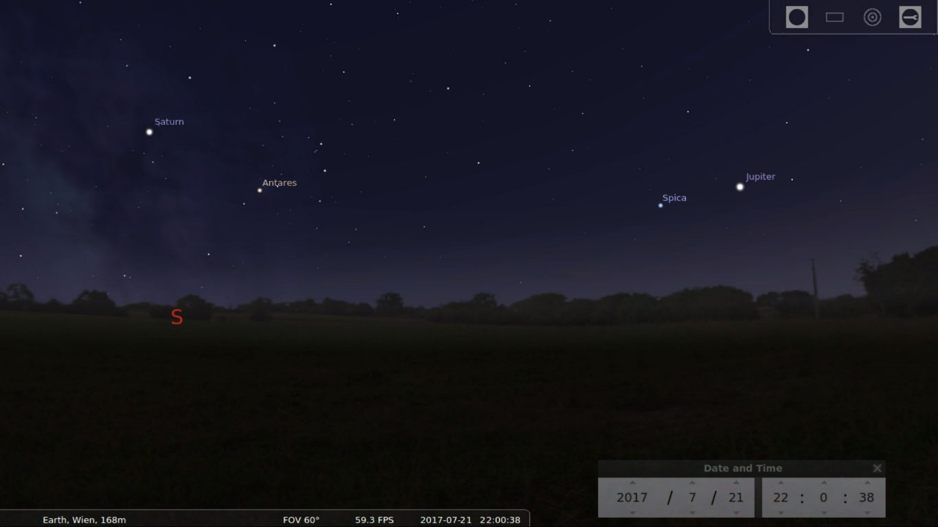 Planet Saturn im Süden und Planet Jupiter im Südwesten Video: https://www.facebook.com/VeniteAustria/videos/1477279512318764/