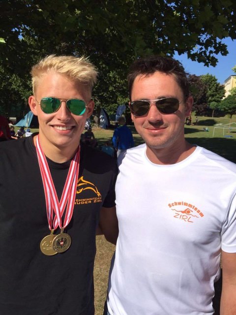 Marco Sonntag mit Trainer Markus Senfter bei den Österr. Staats- und Juniorenmeisterschaften in Enns 13. - 16.7.2017