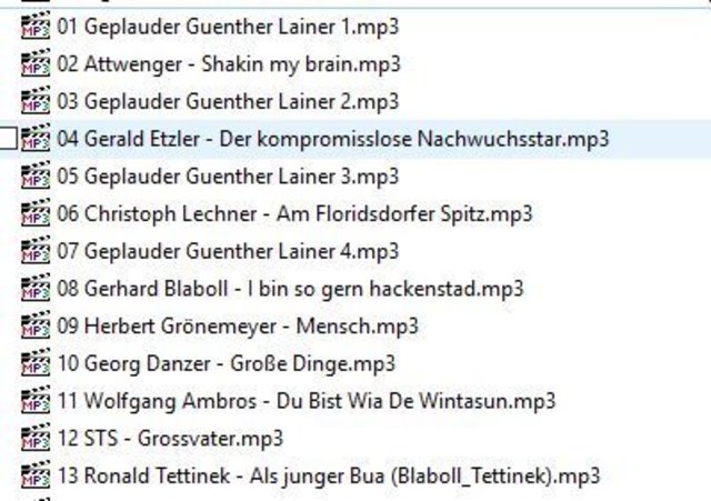 Musikauswahl Günther Lainer bei "Mit Künstlern auf du und du"