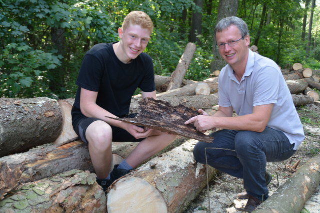 Da ist der Käfer drin: Praktikant Michael mit seinem Lehrmeister und Bundesforste-Revierleiter Friedrich Holzinger. | Foto: Talkner