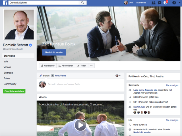 Der Facebook-Auftritt des Oberländer VP-NR-Kandidaten Dominik Schrott sorgte für Diskussionen. | Foto: Screenshot Facebook