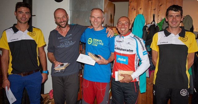 Die besten der Klasse "Vertical Race Herren 2" Otto Denifl (3.), Franz Denifl (1.) und Josef Leitgeb (2.) | Foto: SV Telfes