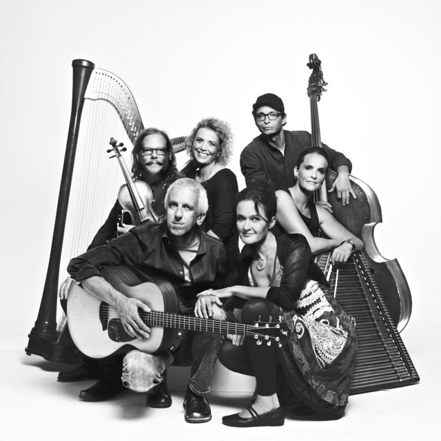 Die Musiker von Findling (v. li.) Lukas Riemer (Geige), Walter Hölbling (Gitarre), Barbara Oberthanner (Harfe), Uschi Hölbling (Gesang), Peter Hochrainer (Kontrabass), Alexandra Pallhuber (Hackbrett).
