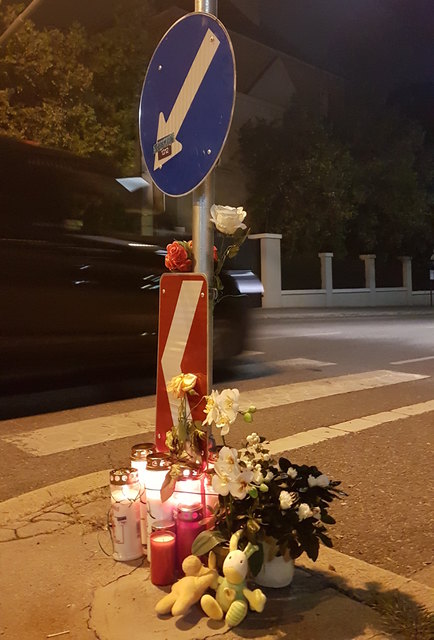 Gedenken an die getötete Fußgeherin in der Grinzinger Allee