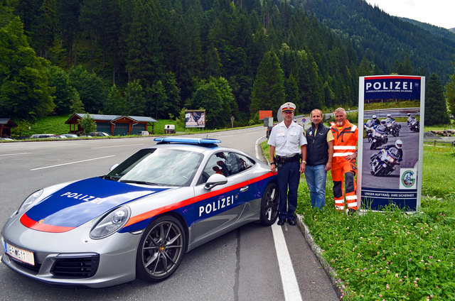 Franz Ramsauer (Gruppeninspektor und Fahrtechniktrainer Polizei Salzburg), Ing. Thomas Noel (Prokurist und Technischer Direktor Großglockner Hochalpenstraßen AG) und Stefan Schwaiger (Sicherheitsvertrauensperson Großglockner Hochalpenstraßen AG)