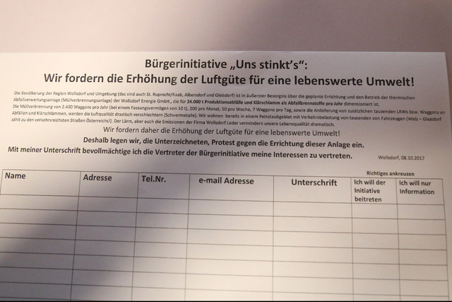 Die Unterschriftenlisten liegen beim GH Lengheimer in Wollsdorf auf
