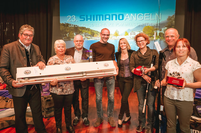 Die Siegerinnen in der Damenwertung: Vizebgm. Ino Bodner, Margarete Rauscher (1. Platz), Herbert Ambrosch (Fischereiverband), Martin Müller, Susanne Kuttin (TVB Seeboden), Sabine Handl (2. Platz), Vizebgm. Martin Hipp, Julia Kramser (3. Platz) | Foto: KK/TVB Seeboden