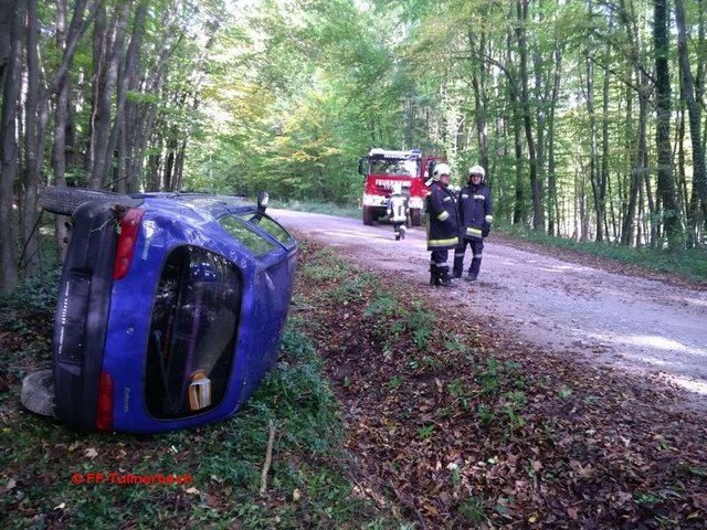 Das Auto kam vom Weg ab und überschlug sich. | Foto: FF Tullnerbach