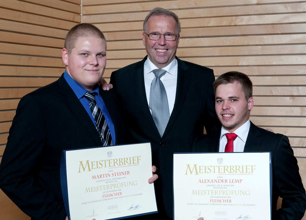 Martin Steiner, Bundesinnungsmeister der Fleischer Rudolf Menzl und Alexander Lemp