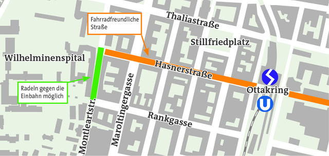 Der neue Radweg führt nun direkt zum Haupteingang des Wilhelminenspitals.