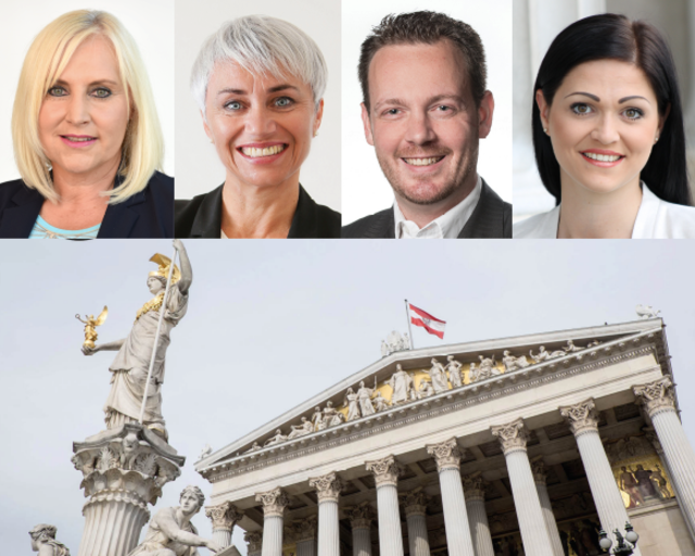 Angelika Winzig, Doris Margreiter, Gerhard Kaniak und Daniela Holzinger-Vogtenhuber (v.l.) werden ins Parlament einziehen. | Foto: Arnold Burghardt, ÖVP, SPÖ, fotoart.at, Vogtenhuber