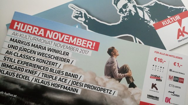 Hurra, November! Mit der AK Oberösterreich Kultur günstig genießen! Symbolbid: Ivica Stojak