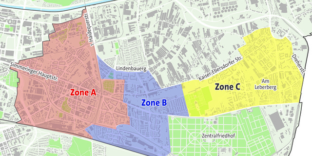 Die rotgefärbte Zone A wird zur Pickerl-Fläche. Der Rest von Simmering hat sich gegen die Parkraumbewirtschaftung entschieden. | Foto: APA/VBH