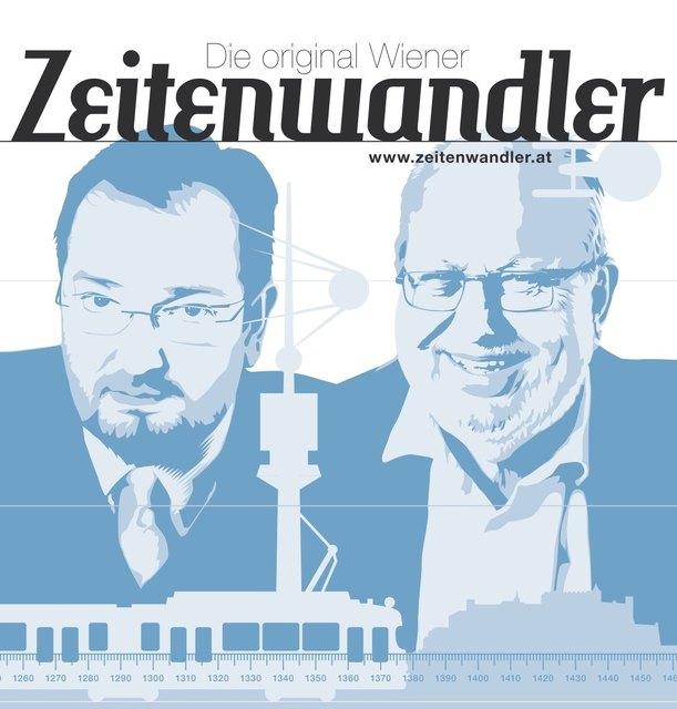 Die »Original Wiener Zeitenwandler« Martin Haidinger und Karl Vocelka, Graphik: Roman Gerhardt, Foto/© www.peterberger.at