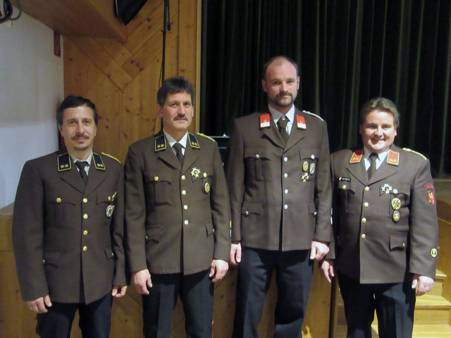 Das neue gewählte Kommando der Feuerwehr See: Kdt. Bernhard Spiss, Kdt. Stv. Mario Matt, Schriftführer Hermann Wolf und Kassier Hans-Peter Narr (v.re.). | Foto: FF See