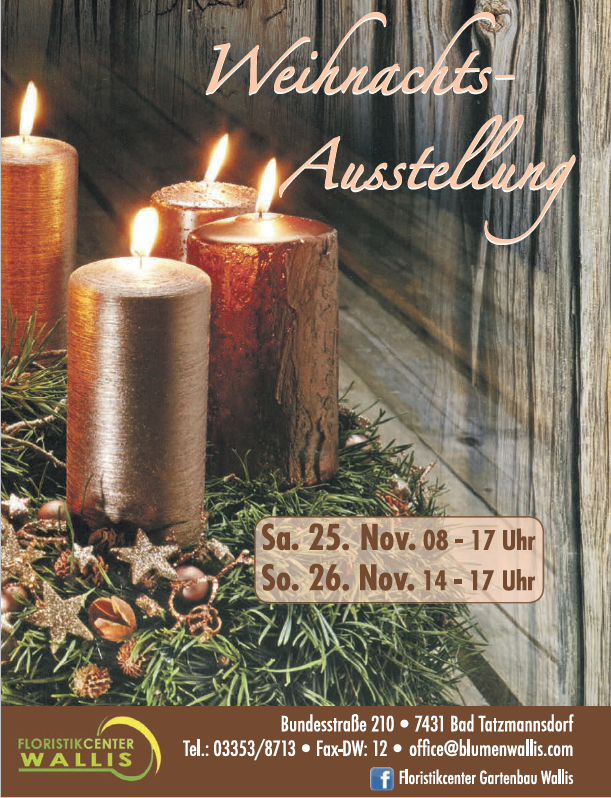 Die Weihnachtsausstellung findet am 25. und 26. November statt.