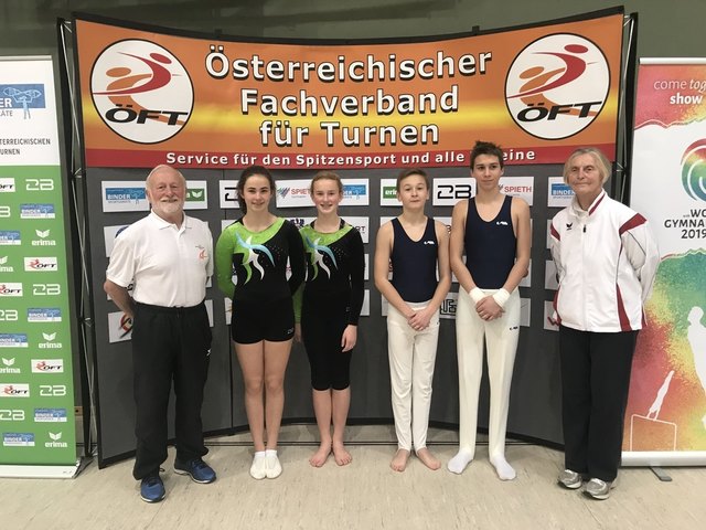 v.l. Trainer Walter Lindlbauer , Louise Frixeder, Carina Kirchmaier, Timo Göbhart, Felix Sperl und Trainerin Edith Lindlbauer. | Foto: TV Braunau