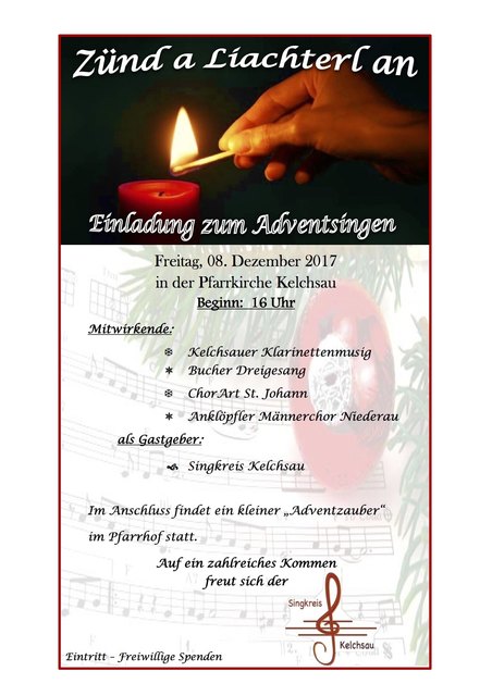 Am 7. Dezember findet in der Pfarrkirche Kelchsau ein Adventsingen statt.