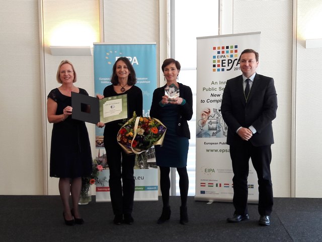 Marga Pröhl (EIPA-Generaldirektorin), Open.Heart-Projektleiterin Manuela Geimer, Kinder- und Jugendanwältin Andrea Holz-Dahrenstaedt, Norbert Kis (EIPA, Board of Governors) | Foto: kija