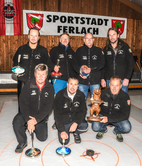 Erfolgreiche Ferlacher Stocksportler: Markus Meschnig, Heinz Platz, Walter Mak, Klaus Puschitz (hinten v. l.) mit Ernst Kogler, Martin Ogris und Josef Schummi (vorne v. l.) | Foto: Arbeiter