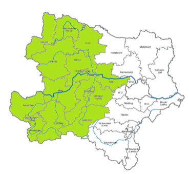 Das Pfarrgebiet umfasst insgesamt 14 Bezirke des westlichen Teils von Niederösterreich – Gmünd, Waidhofen/Thaya, Horn, Zwettl, Krems Land, Krems, Tulln, Melk, St. Pölten Land, St. Pölten, Amstetten, Waidhofen/Ybbs, Scheibbs und Lilienfeld.