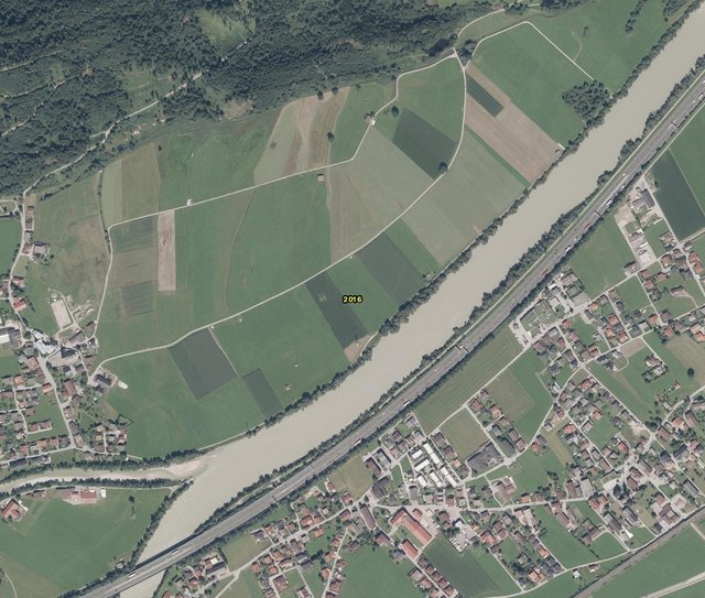 Orthofoto des Landes vom Retentionsraum Voldöpp.