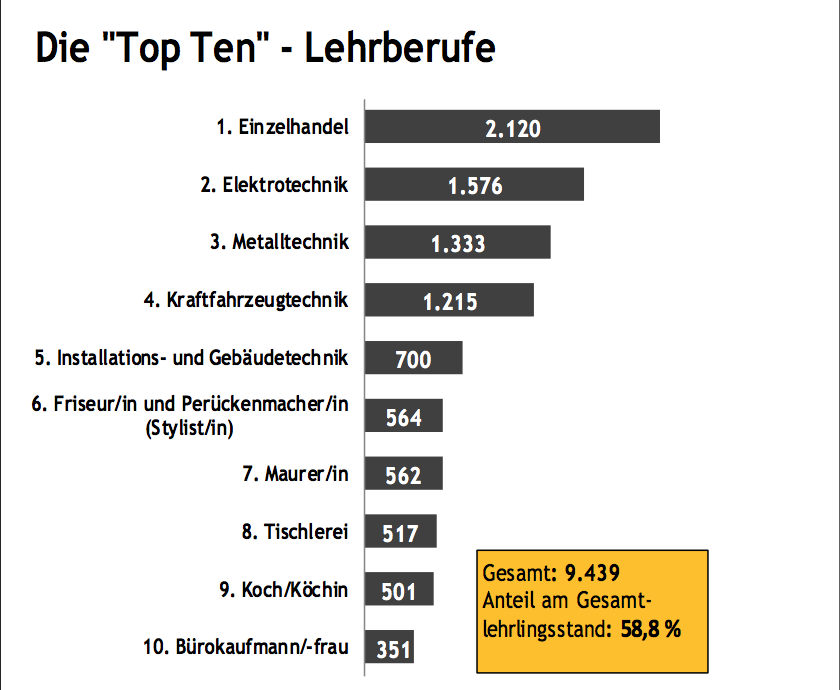 Die Top Ten Lehrberufe in Niederösterreich
