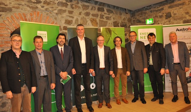 v.l. Obmann VFE Ernst Kahr, Obmannstv.  Wolfgang Horn, Bürgermeister  Josef Wallner, sowie  Joachim Gründler 2.v.r.mit den Referenten