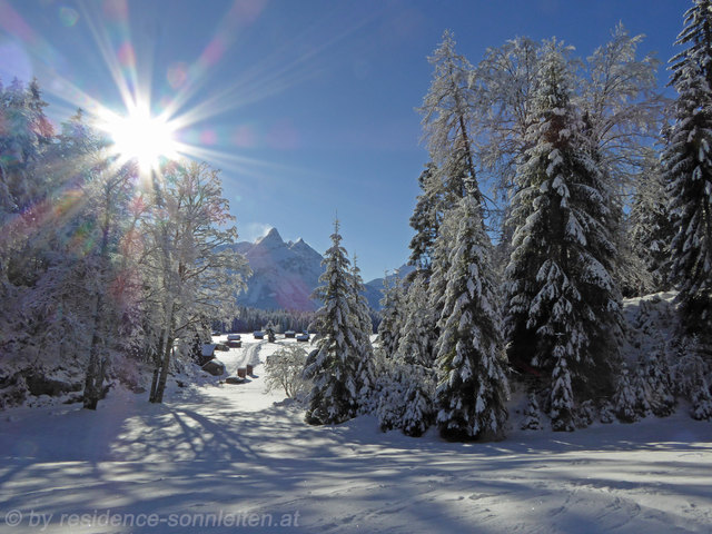 Winteridyll Ponöfen, Blick zur Sonnenspitze.