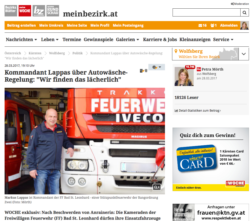 Zweiter Platz: Einige Zeitungen haben die Exklusiv-Story der WOCHE Lavanttal nachgeschrieben