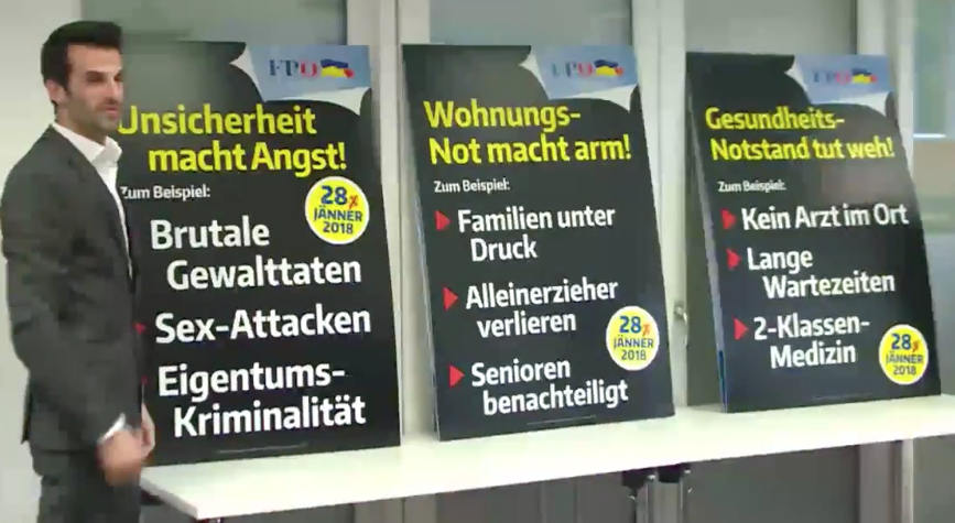 Dunkle Farben, rauer Ton: Die Plakate der FPÖ Niederösterreich für die Landtagswahl am 28. Jänner 2018