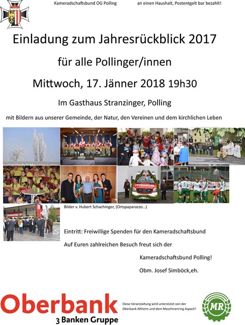 Einladung zum Jahresrückblick 2017