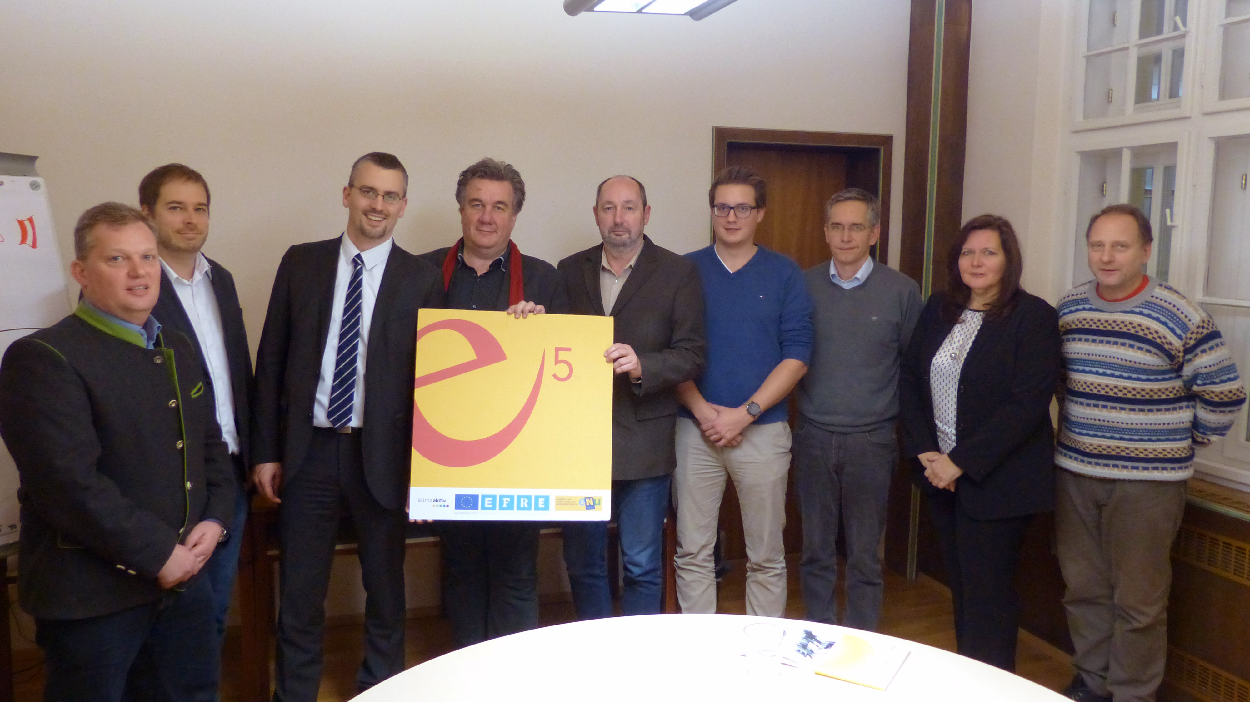UGR Leopold Spitzbart (ÖVP), e5 Betreuer Mag. Markus Maxian, STR Mag. Roland Honeder (ÖVP), STR Dr. Stefan Mann (SPÖ), Stadtamtsdirektor Mag. Michael Duscher, GR Florian Havel (ÖVP), Umweltreferatsleiter Ing. Alexander Weber, GR Regina Hoinig (FPÖ) und GR Stefan Hehberger (PUK).