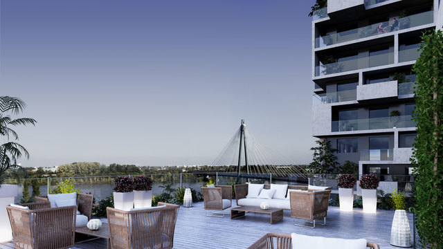 Terrassen, viel Grünraum, ein eigenes Marina Deck zum Einkaufen und Flanieren, sowie eine vielversprechende Infrastruktur wird es beim Marina Tower geben.