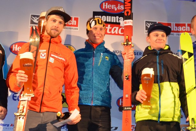 Mountain Attack-Tour 2018: Der Zweitplatzierte Daniel Zugg, Sieger der Mountain Attack-Tour Armin Höfl und Alexander Brandner aus Bischofshofen (v.li.).